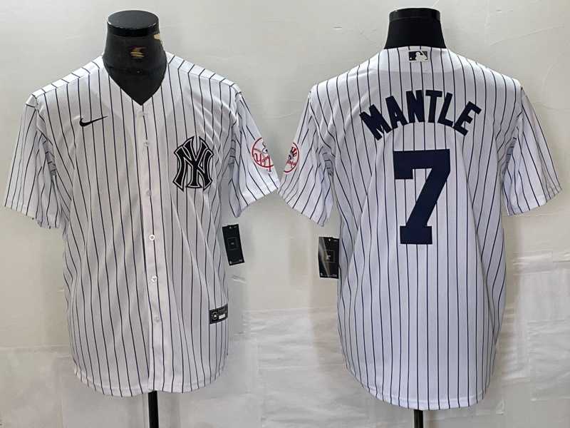 Men's New York Yankees #7 Mickey Mantle Name White With Patch 2024 Cool Base Stitched Jersey